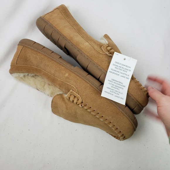 Lands End Mens Suede Leather Moccasin Slippers NWT - Picture 4 of 12